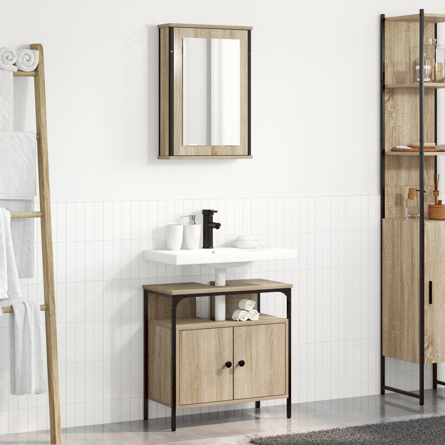 2 Piece Bathroom Cabinet Set Sonoma Oak Engineered Wood