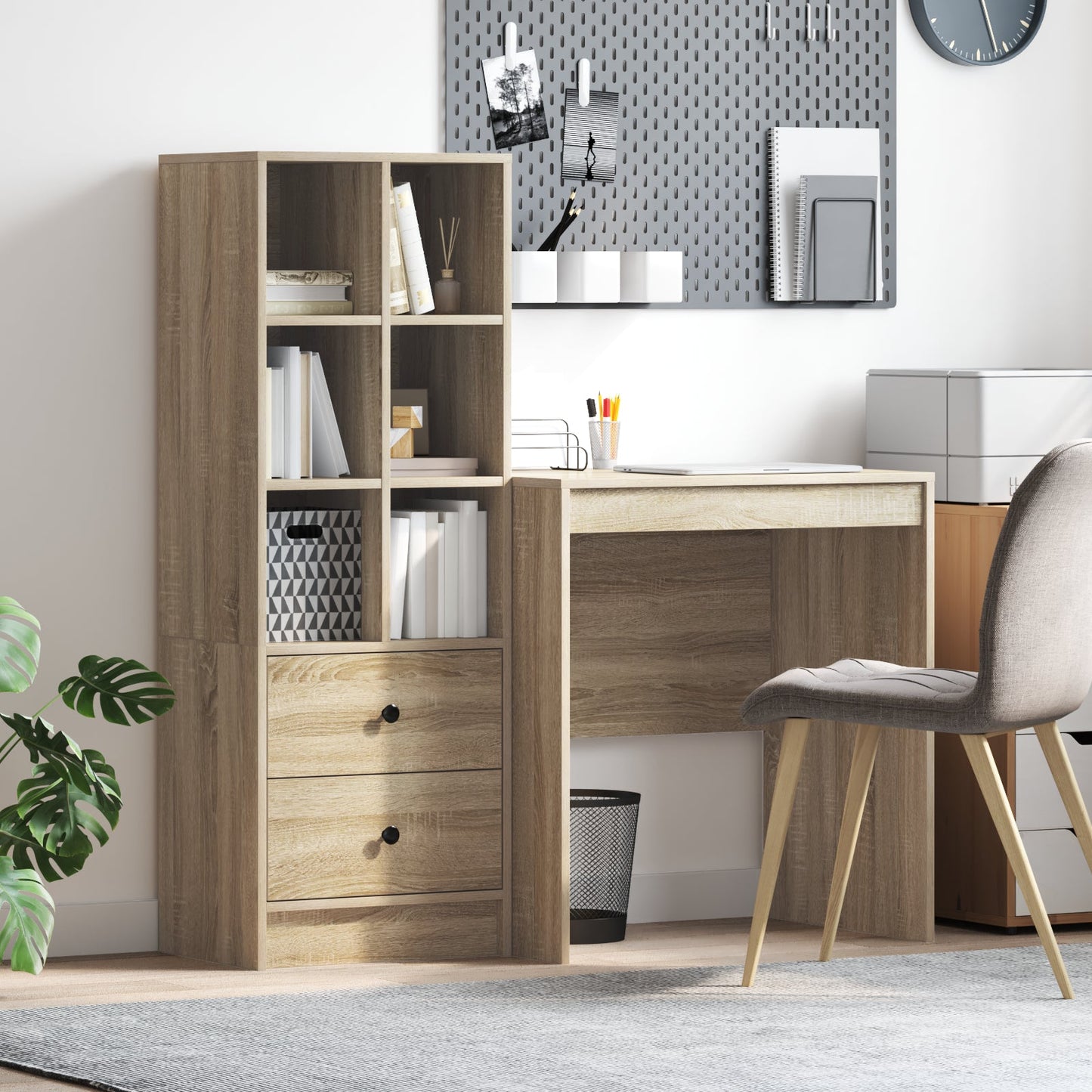 Desk with Storage Sonoma Oak Engineered Wood