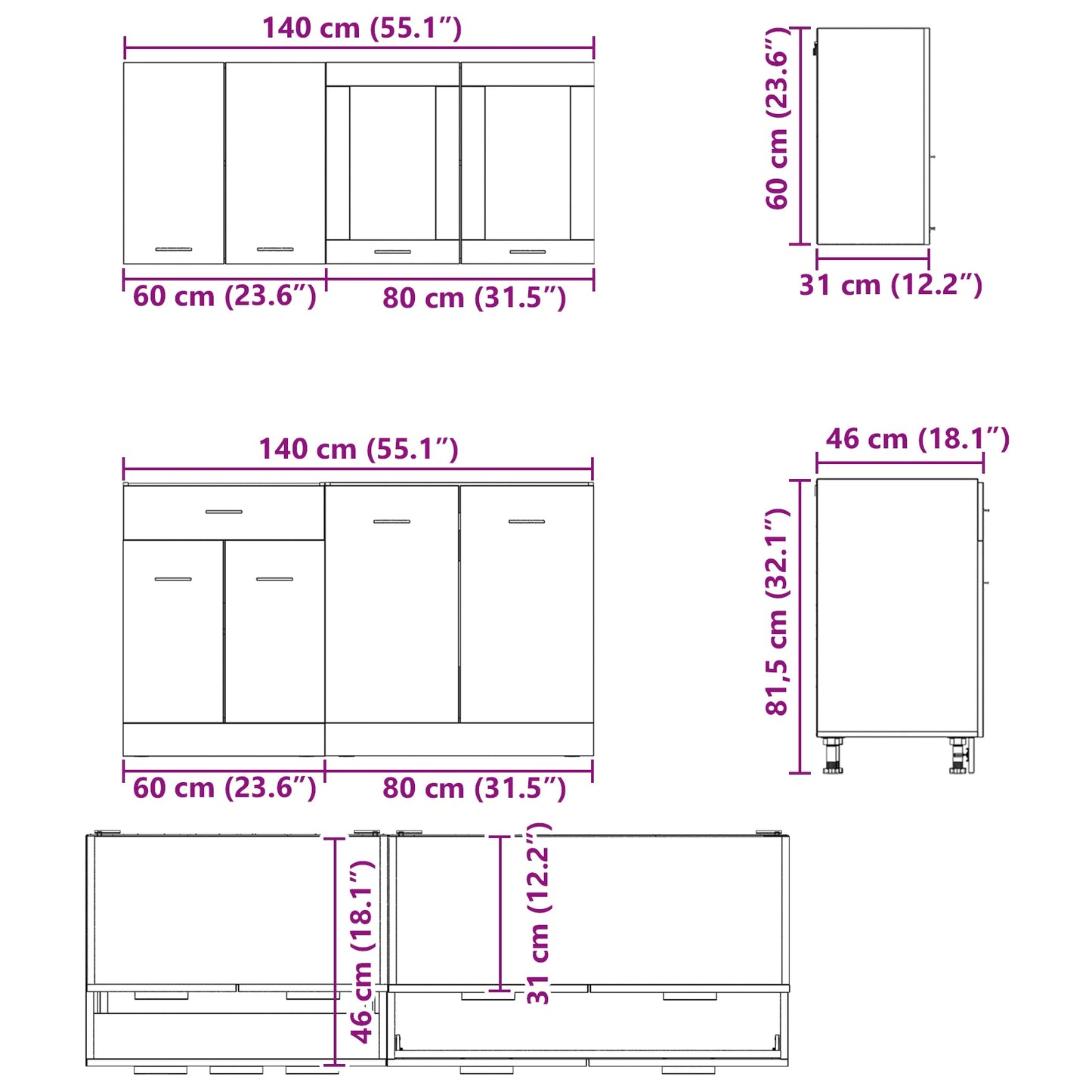 4 Piece Kitchen Cabinet Set Smoked Oak Engineered Wood