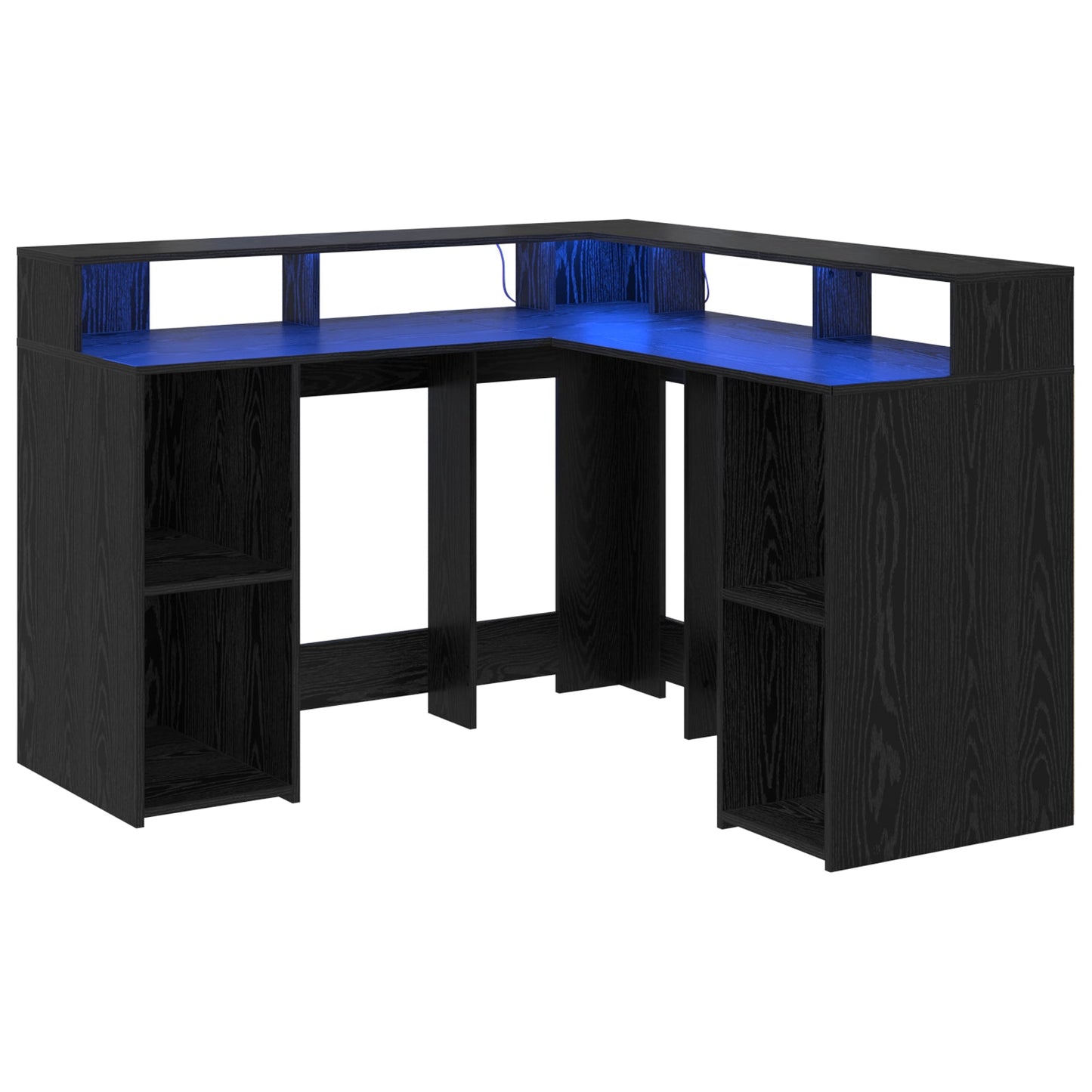 Modern Wooden Home Office Gaming Corner Computer Desk With LED Lights Storage