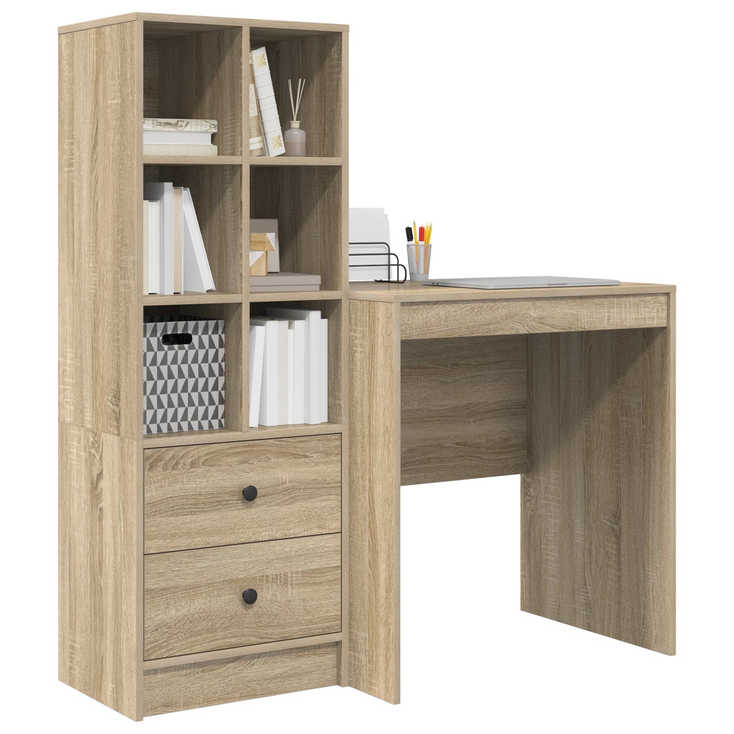 Desk with Storage Sonoma Oak Engineered Wood