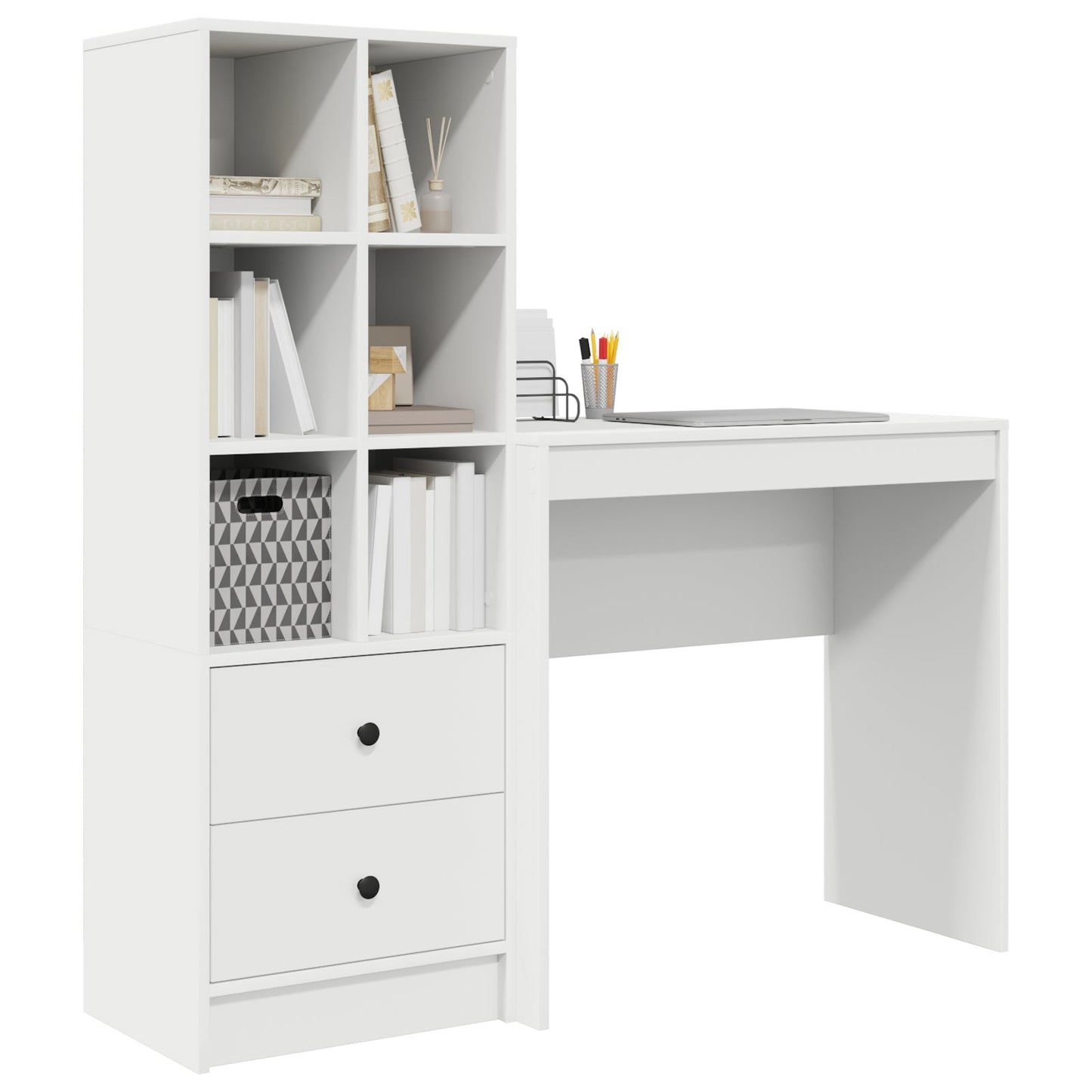 Desk with Storage White Engineered Wood