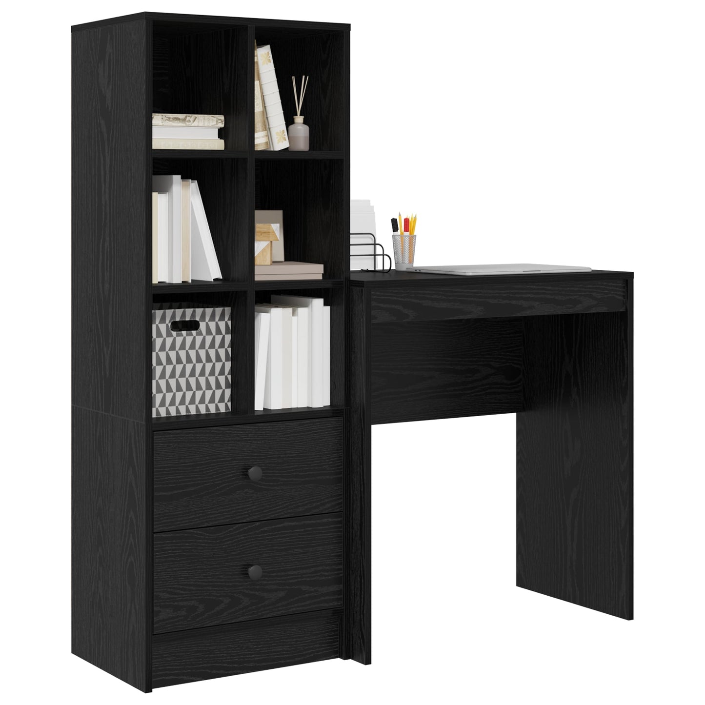 Desk with Storage Black Oak Engineered Wood