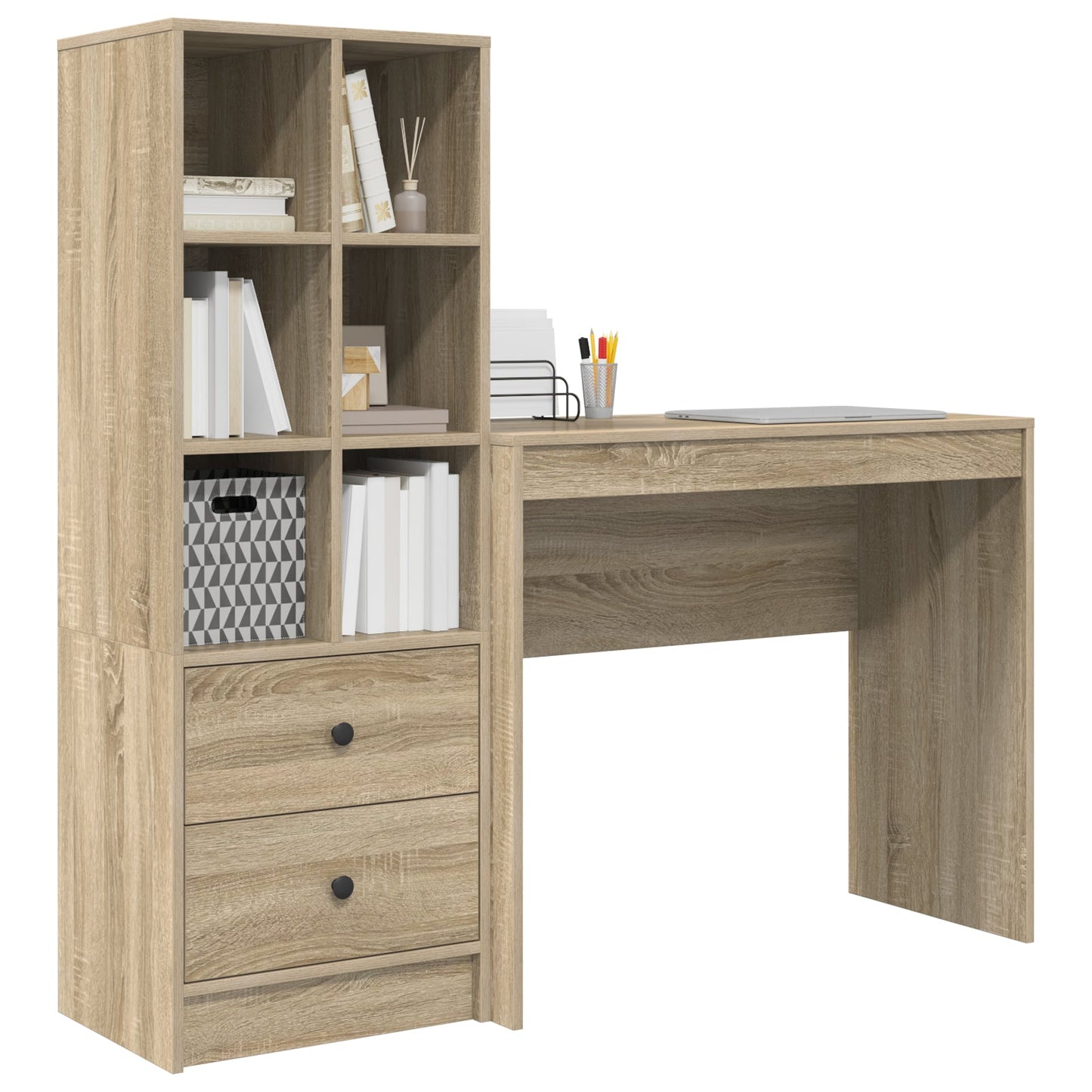 Desk with Storage Sonoma Oak Engineered Wood