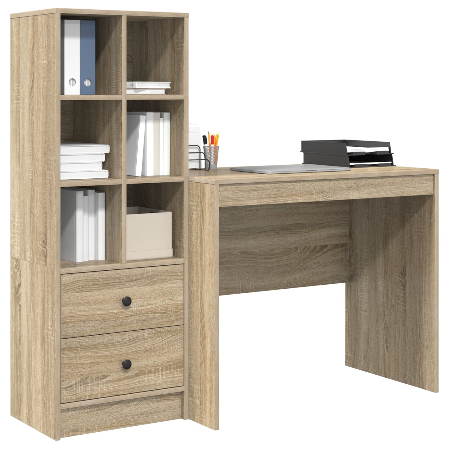 Desk with Storage Sonoma Oak Engineered Wood
