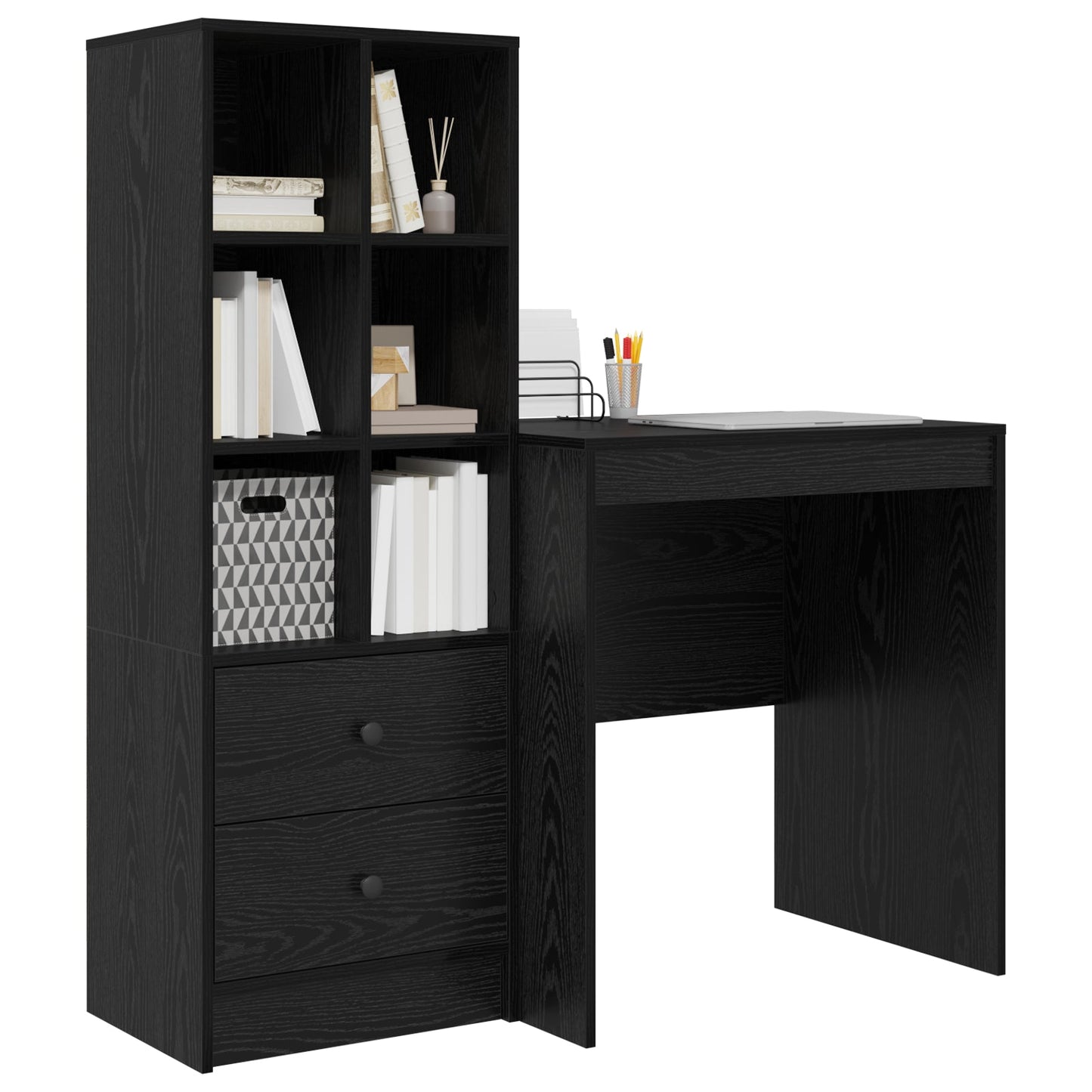 Desk with Storage Black Oak Engineered Wood