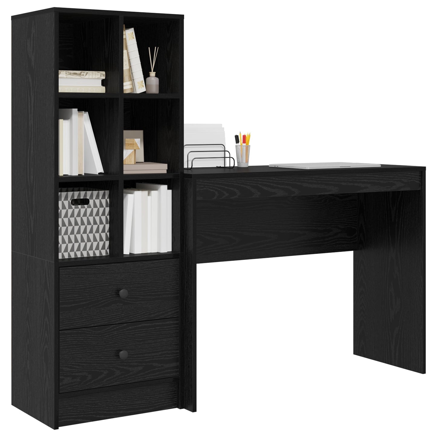 Desk with Storage Black Oak Engineered Wood
