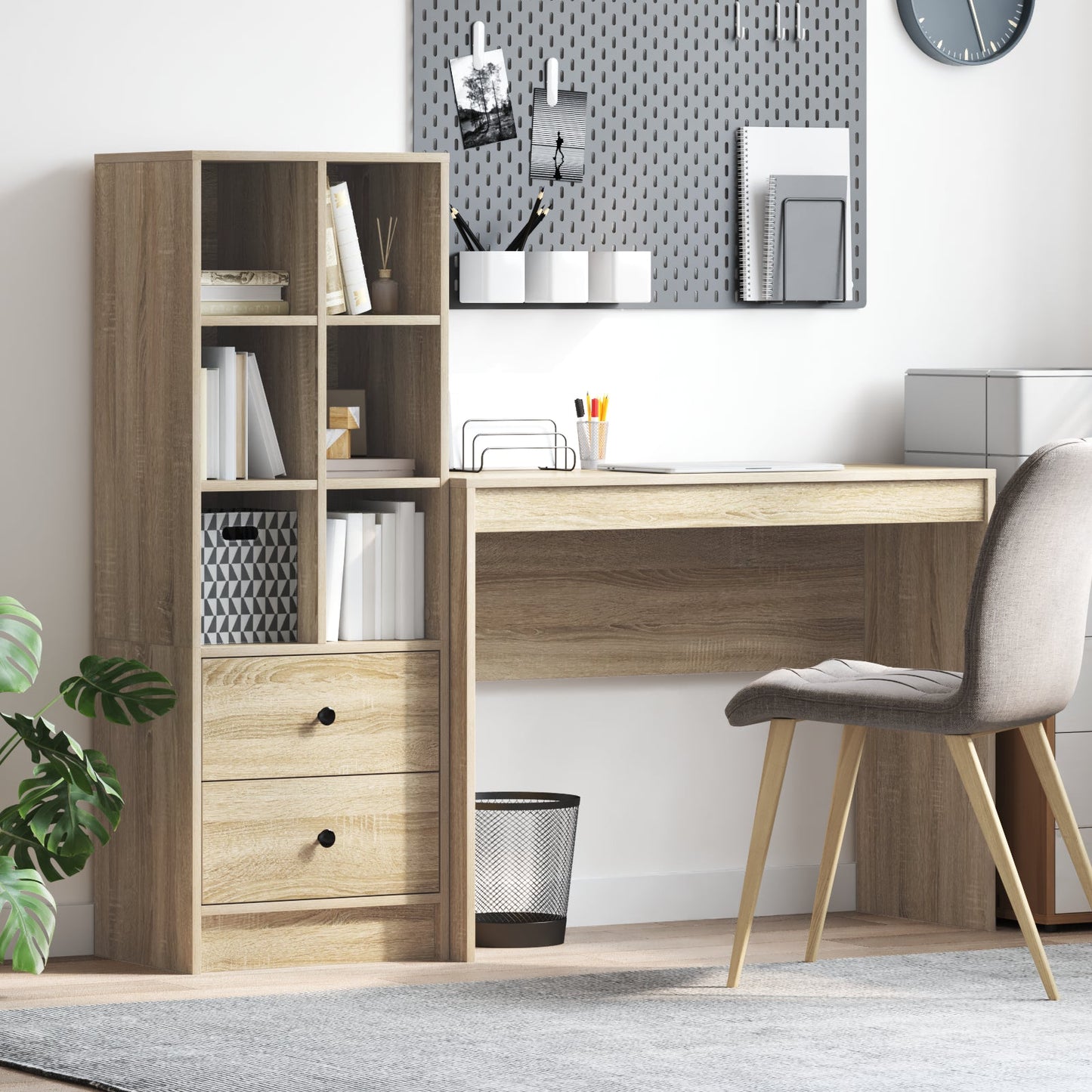Desk with Storage Sonoma Oak Engineered Wood