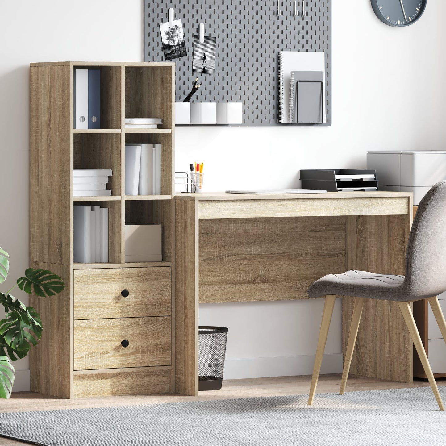 Desk with Storage Sonoma Oak Engineered Wood