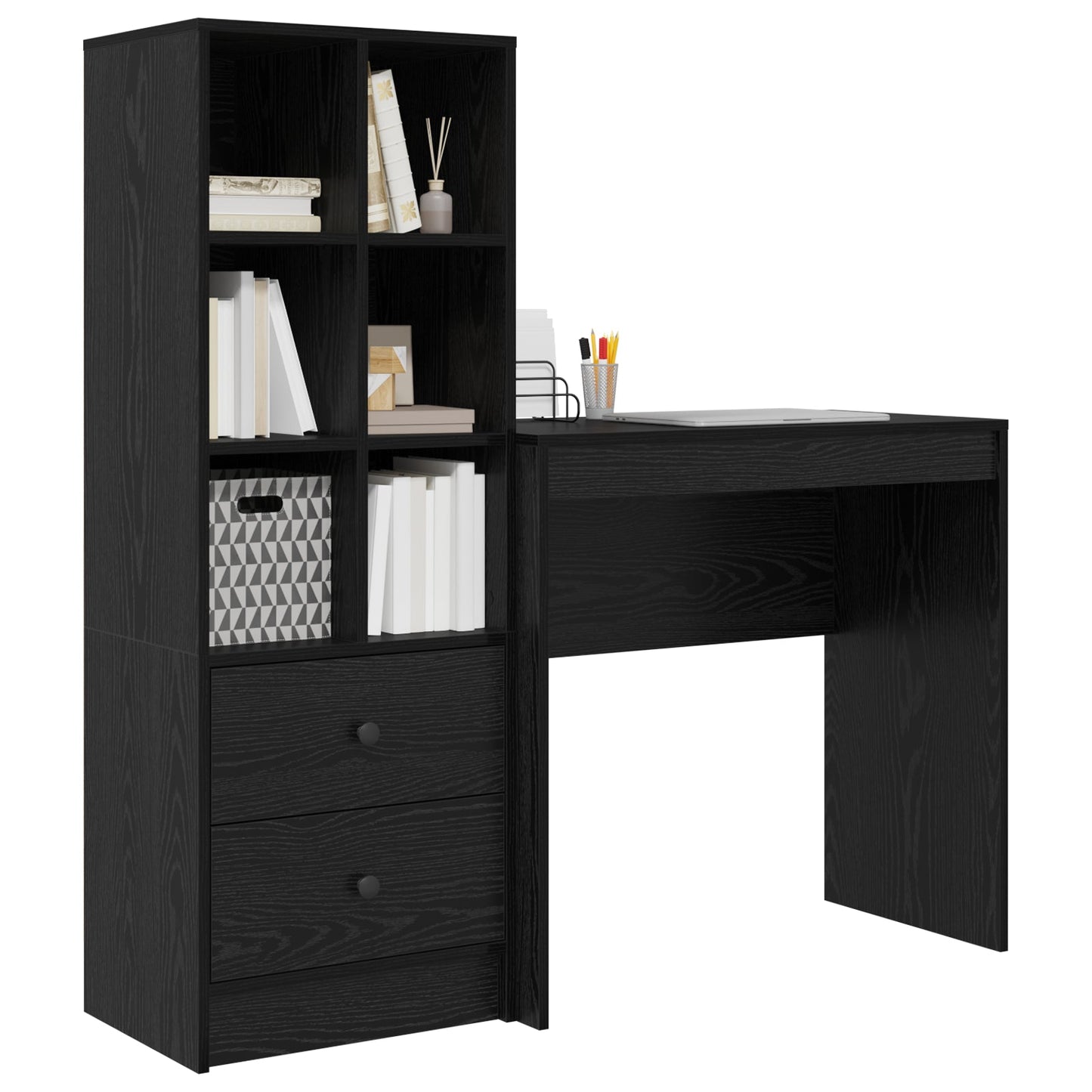 Desk with Storage Black Oak Engineered Wood