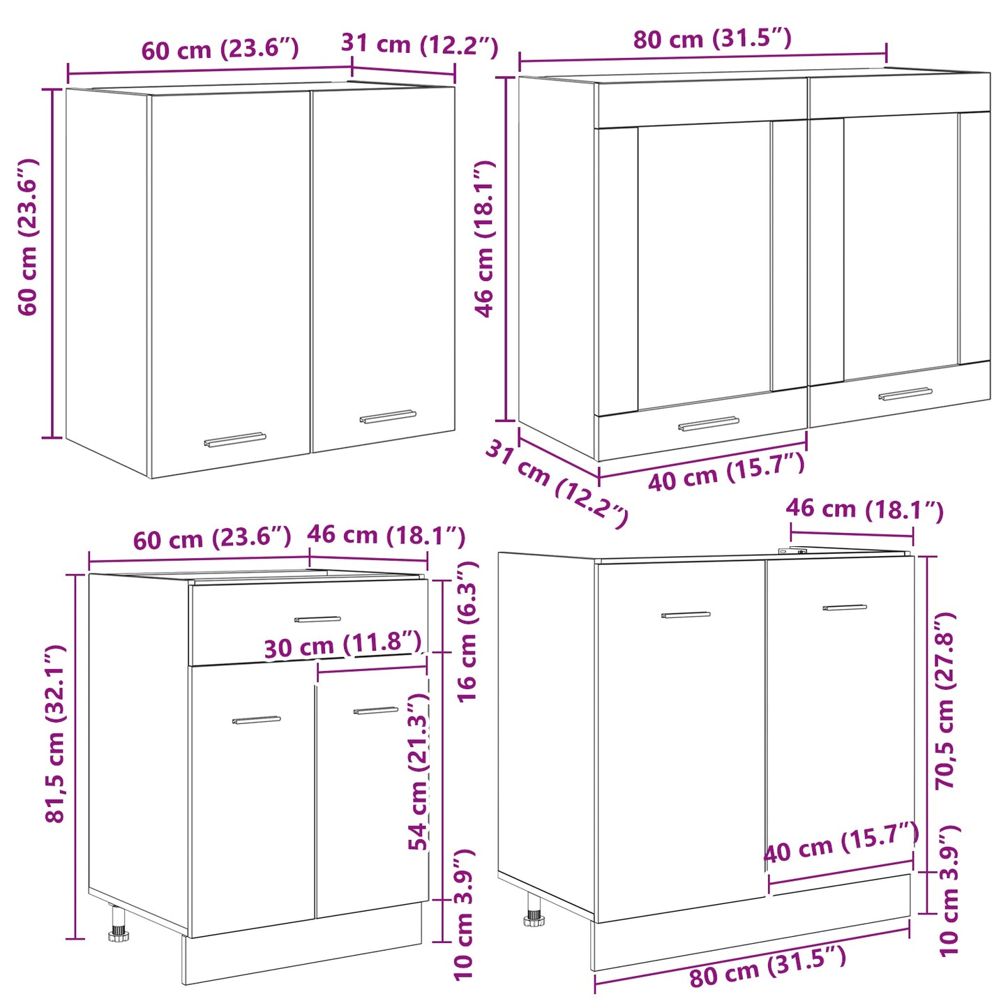 4 Piece Kitchen Cabinet Set Smoked Oak Engineered Wood