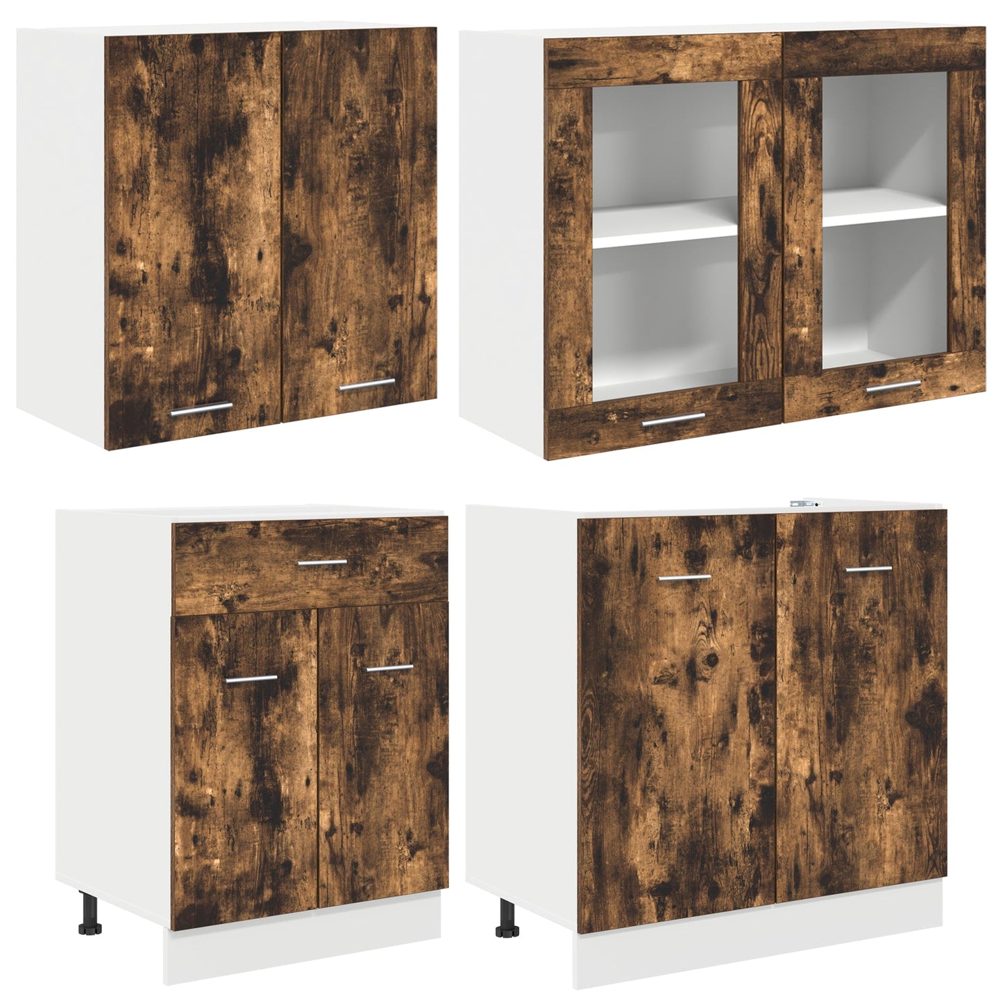 4 Piece Kitchen Cabinet Set Smoked Oak Engineered Wood