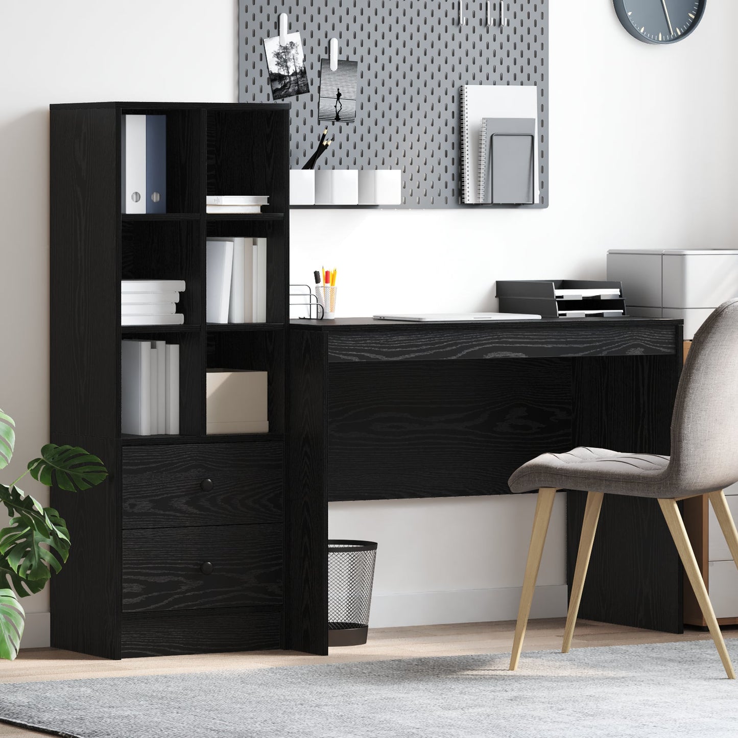 Desk with Storage Black Oak Engineered Wood