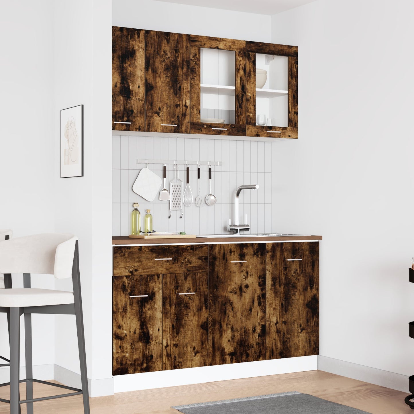 4 Piece Kitchen Cabinet Set Smoked Oak Engineered Wood