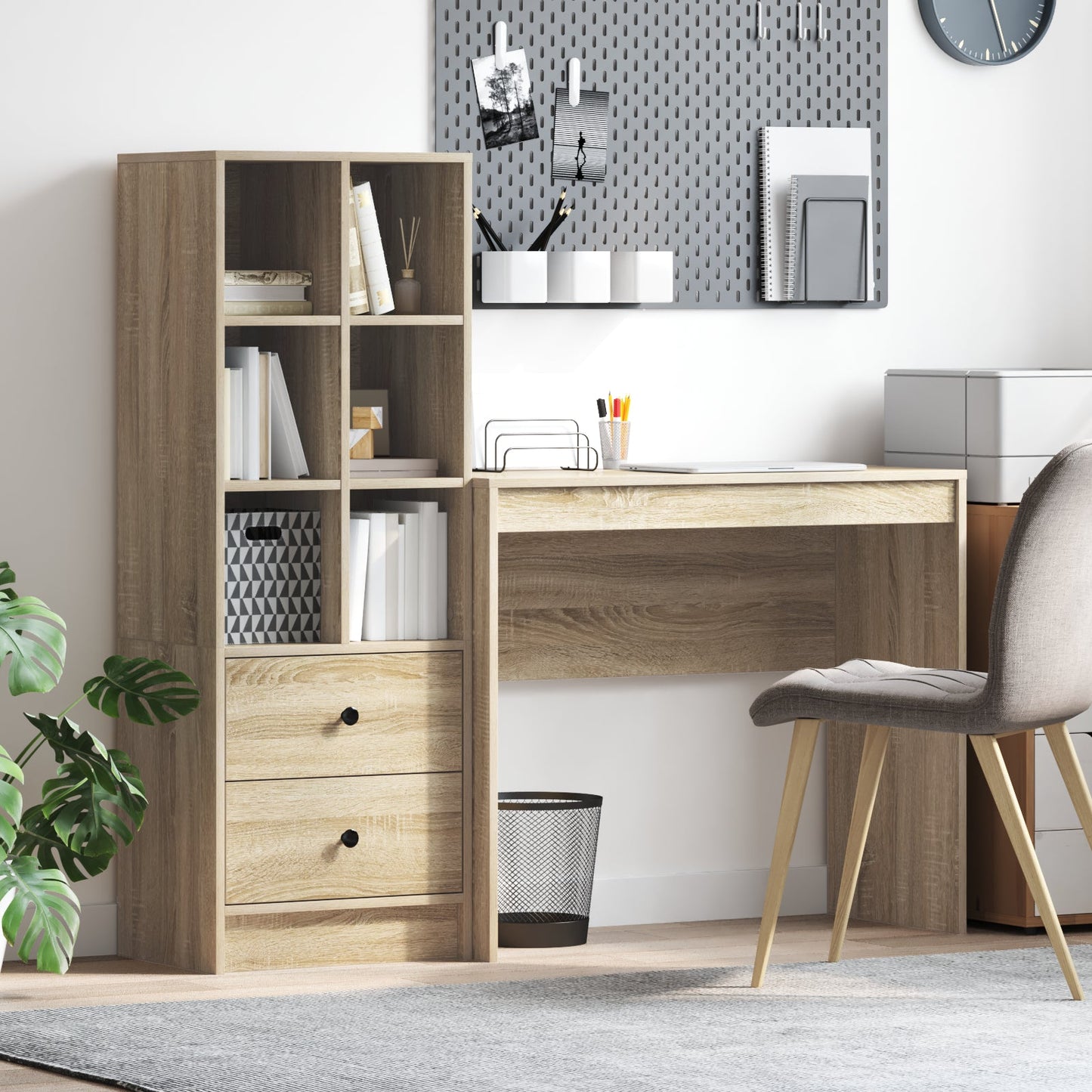 Desk with Storage Sonoma Oak Engineered Wood