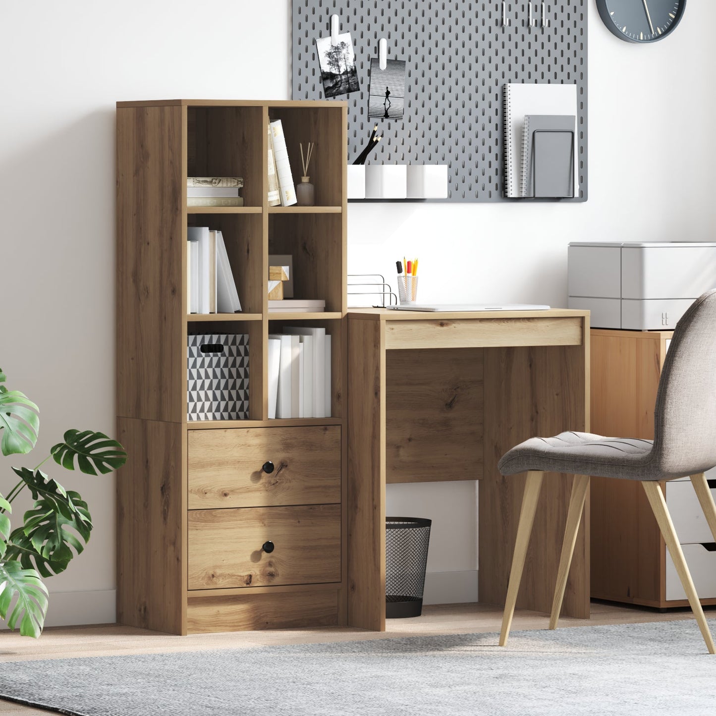 Desk with Storage Artisan Oak Engineered Wood