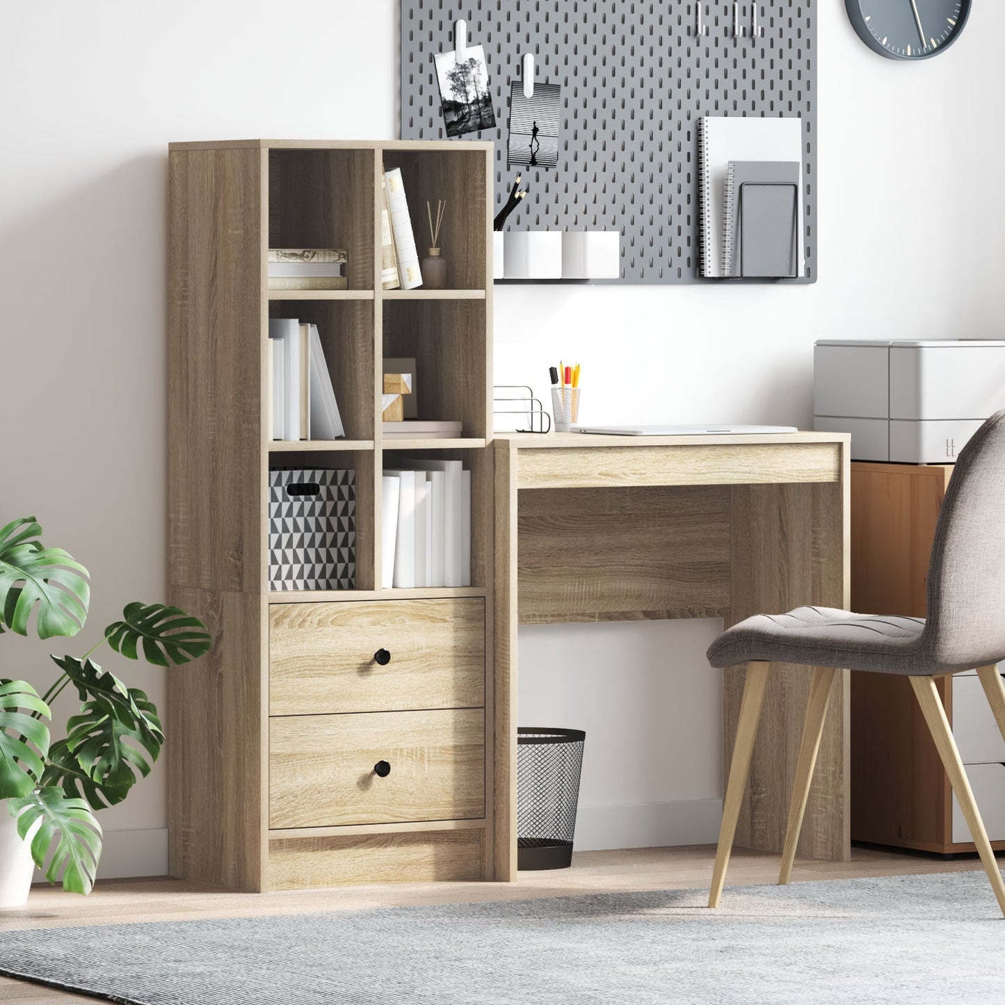 Desk with Storage Sonoma Oak Engineered Wood
