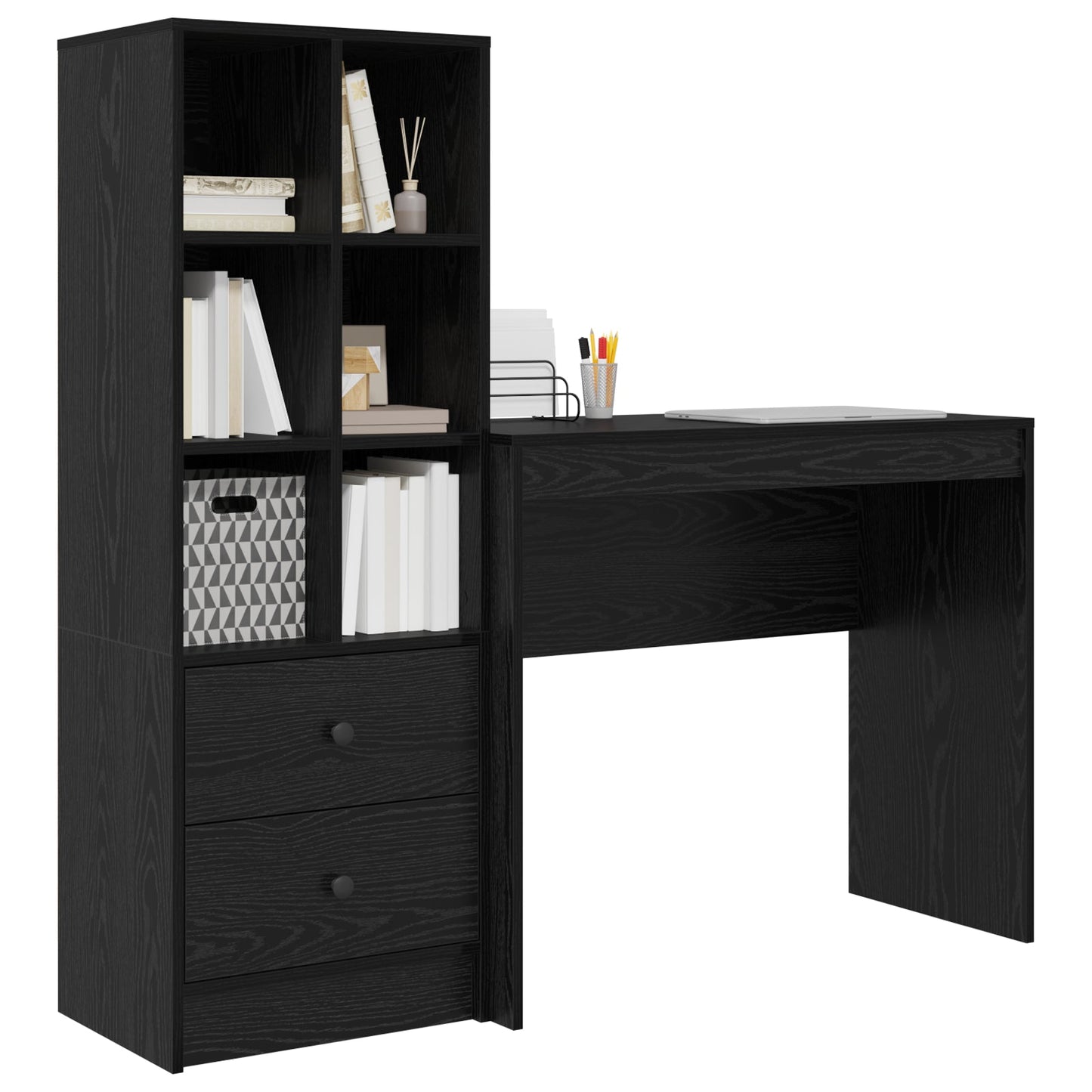 Desk with Storage Black Oak Engineered Wood