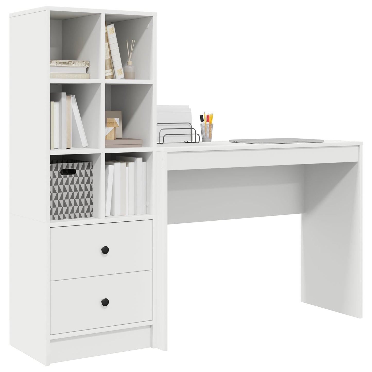 Desk with Storage White Engineered Wood