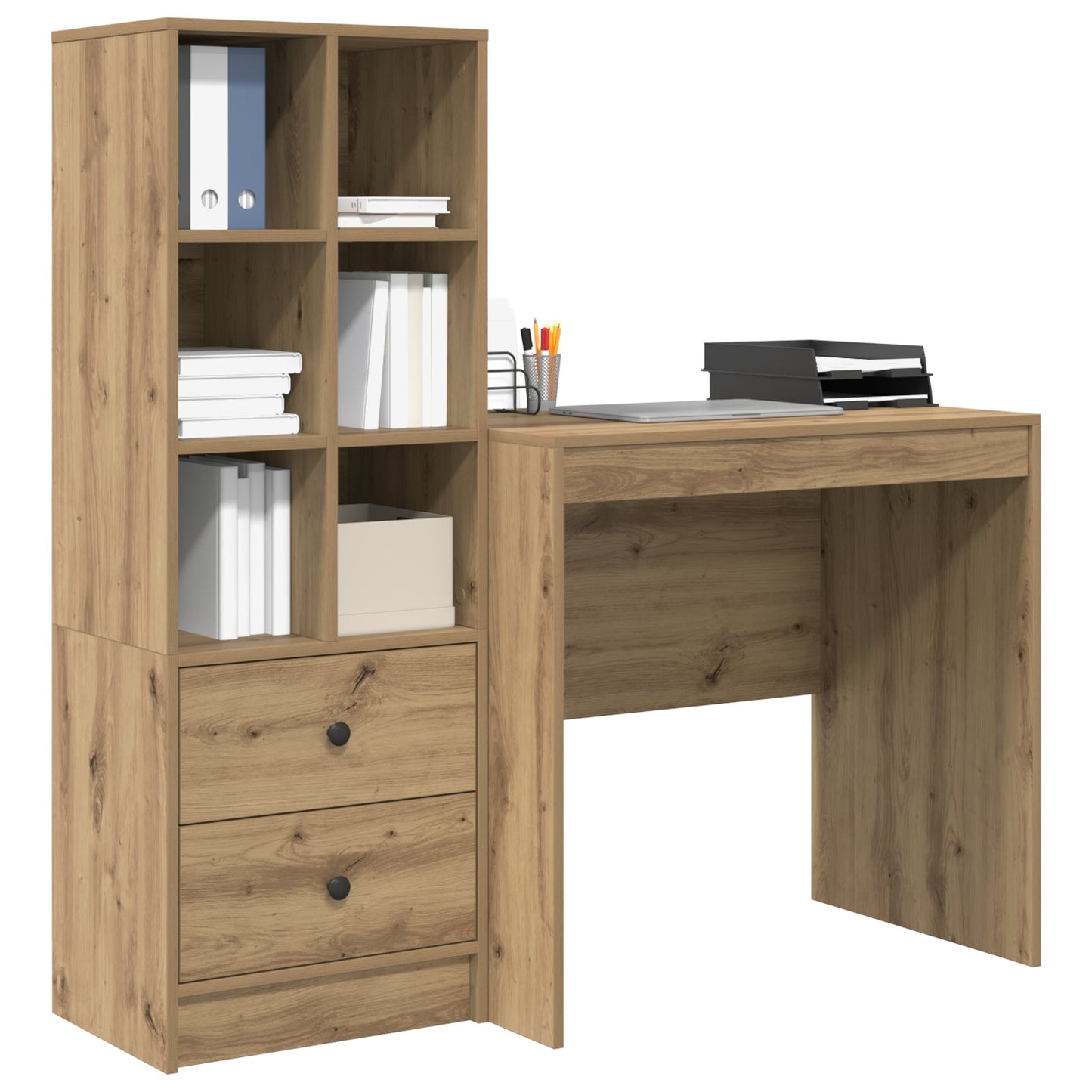 Desk with Storage Artisan Oak Engineered Wood, vidaXL Desk Artisan Oak 80x50x76 cm Engineered wood