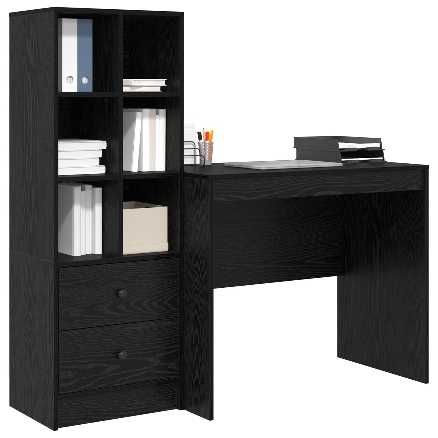 Desk with Storage Black Oak Engineered Wood