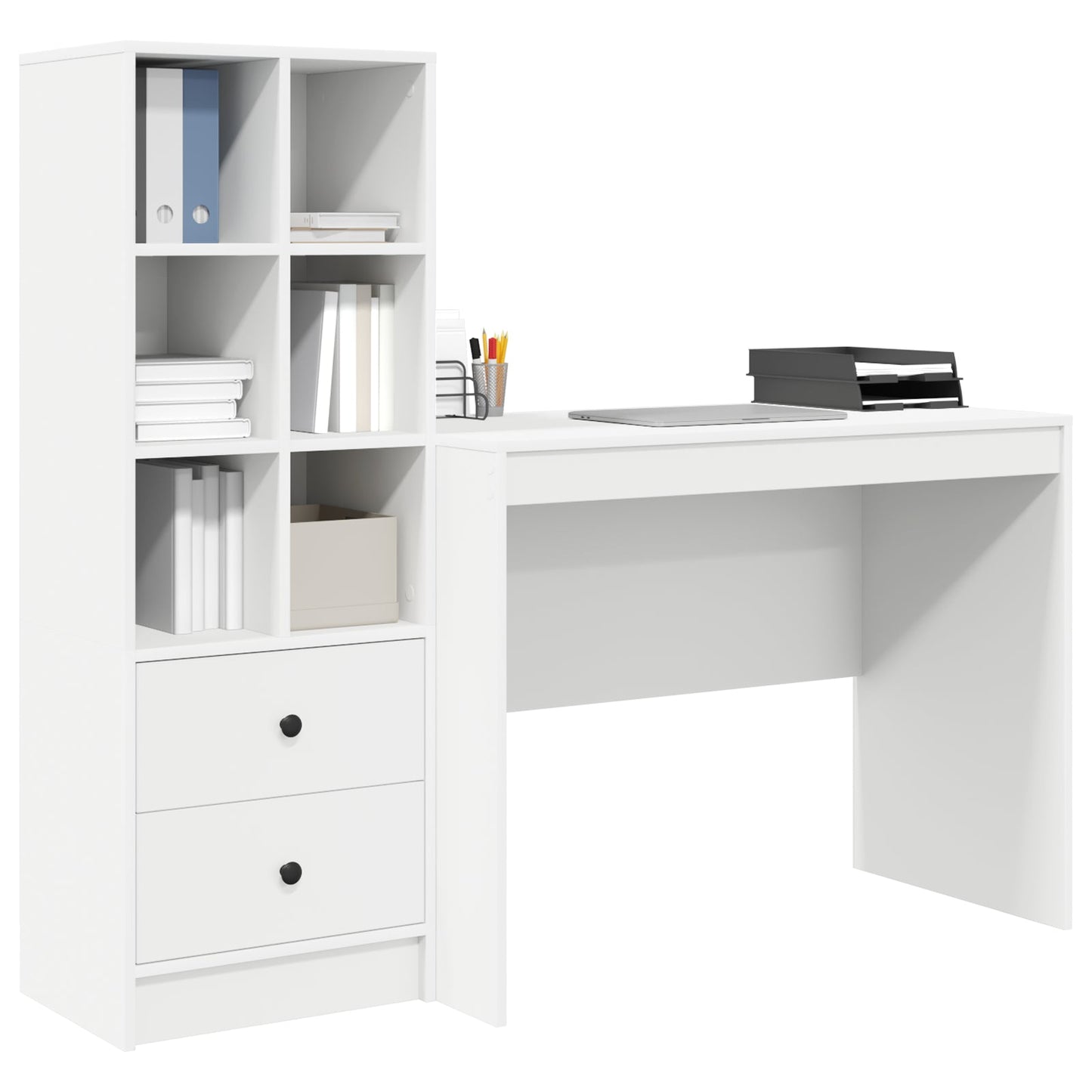 Desk with Storage White Engineered Wood