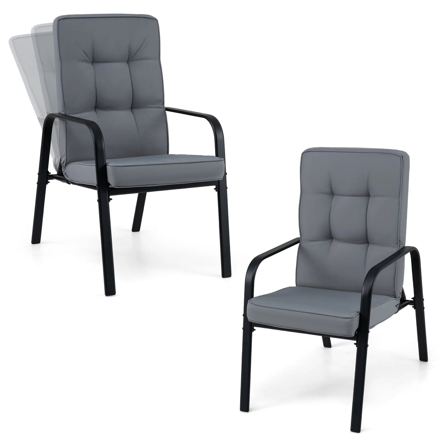 Patio Chairs Set of 2 Porch Armchairs with 5-Level Adjustable Backrests-Grey