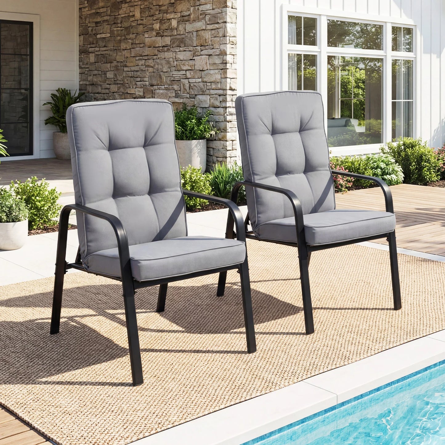 Patio Chairs Set of 2 Porch Armchairs with 5-Level Adjustable Backrests-Grey