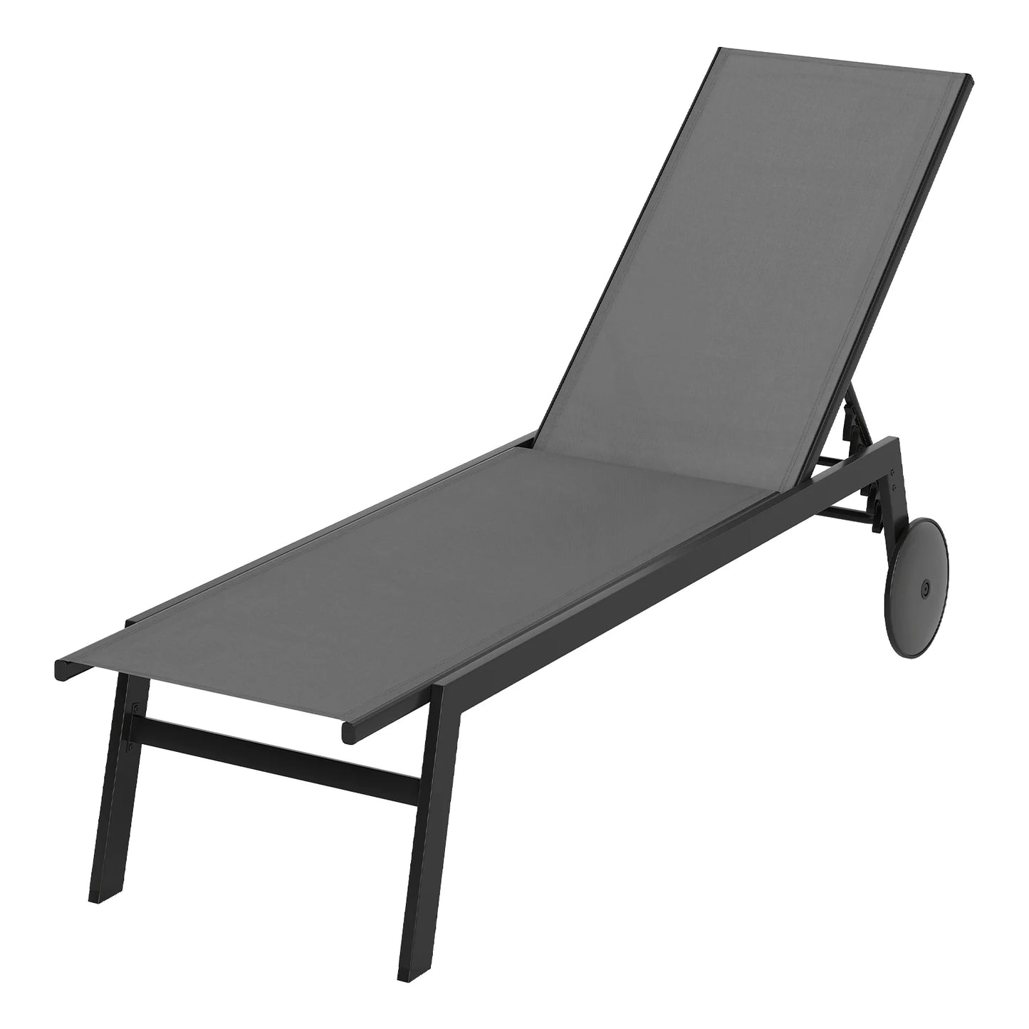 Patio Chaise Lounge Chair with Wheels Outdoor Recliner with 6-Level Adjustable Backrest-Black