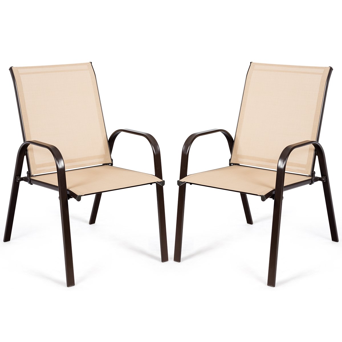 2 Piece Patio Outdoor Camping Chairs Set with Breathable Fabric-Black