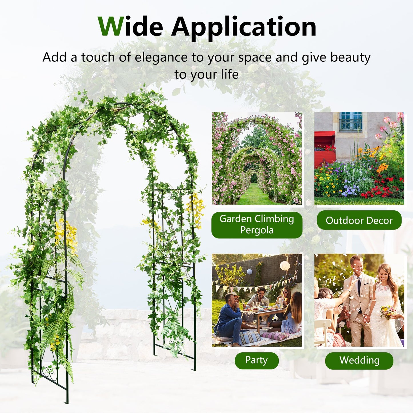 Patio Plant Stand Rack Archway with Metal Heavy-Duty for Climbing Plants-Black