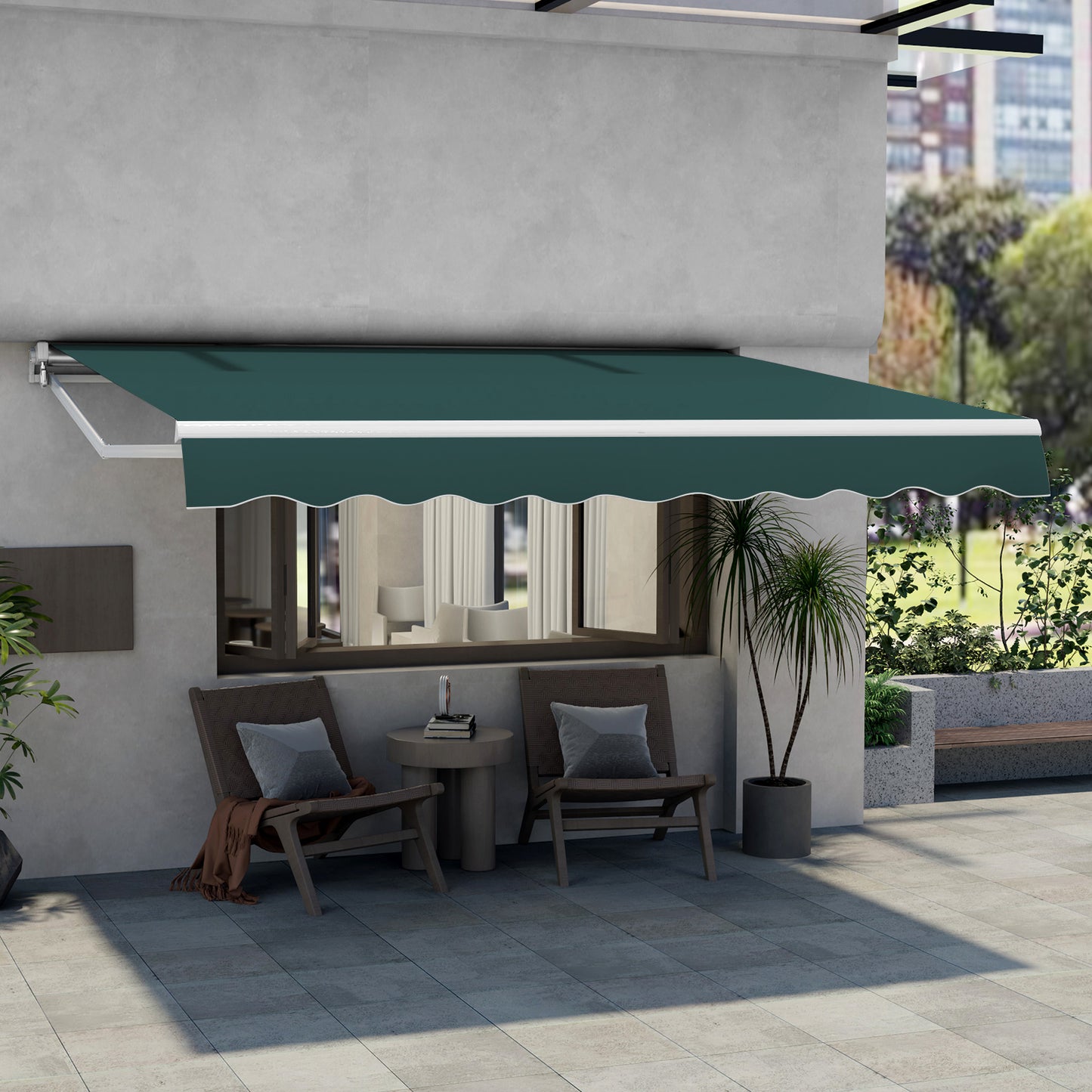 3.6 x 3 m Patio Retractable Awning with Manual Crank Handle-Beige