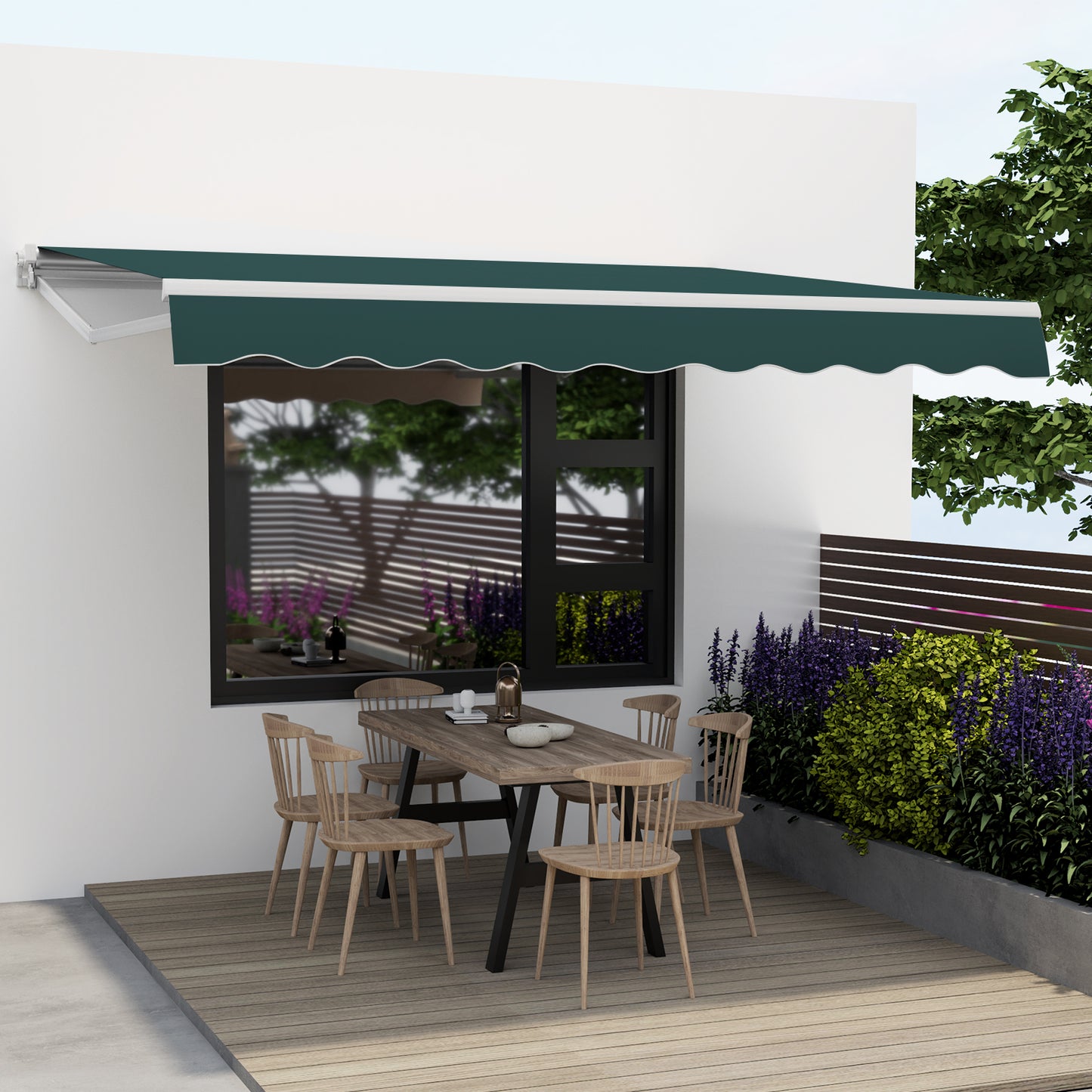 3.6 x 3 m Patio Retractable Awning with Manual Crank Handle-Beige