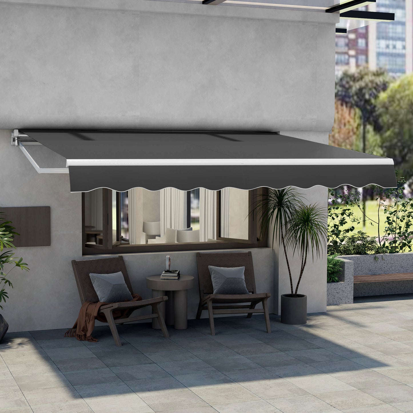 3.6 x 3 m Patio Retractable Awning with Manual Crank Handle-Beige