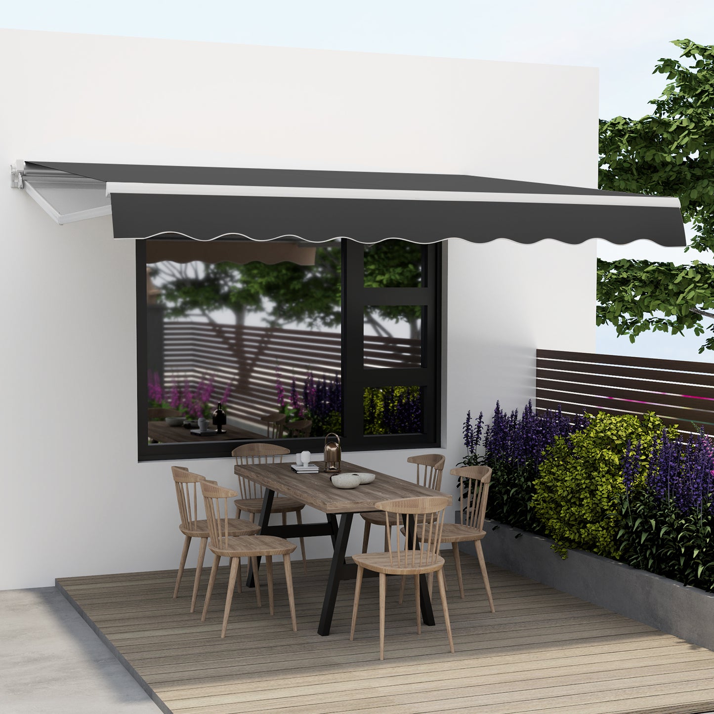 3.6 x 3 m Patio Retractable Awning with Manual Crank Handle-Beige