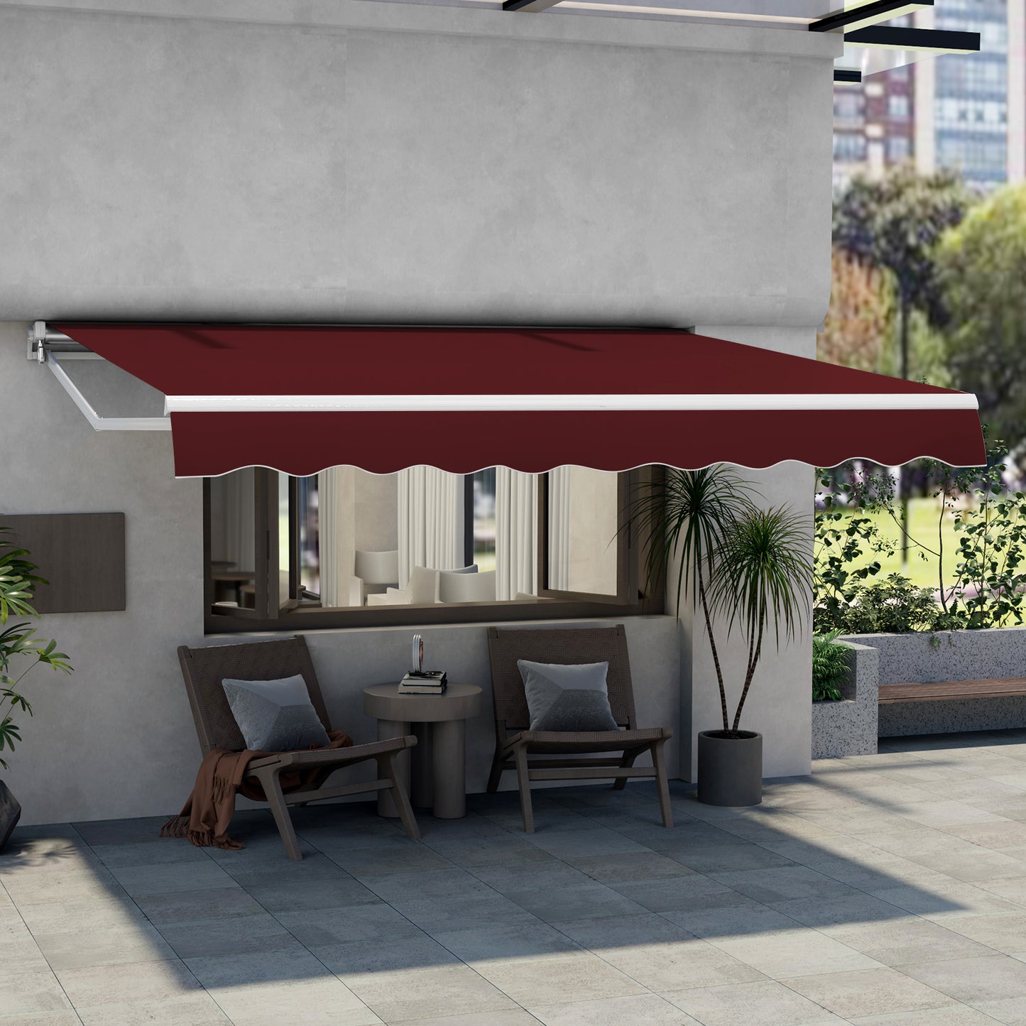3.6 x 3 m Patio Retractable Awning with Manual Crank Handle-Beige