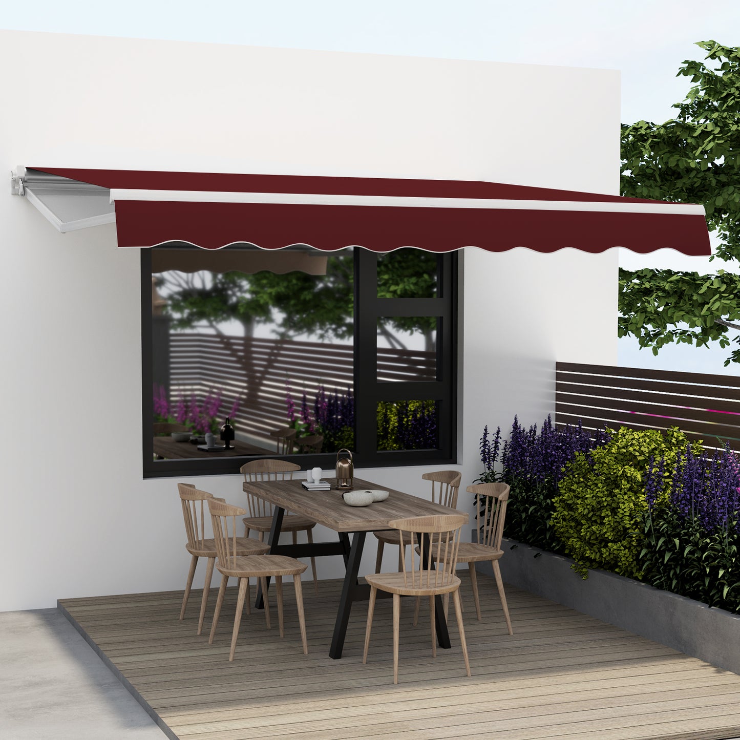 3.6 x 3 m Patio Retractable Awning with Manual Crank Handle-Beige