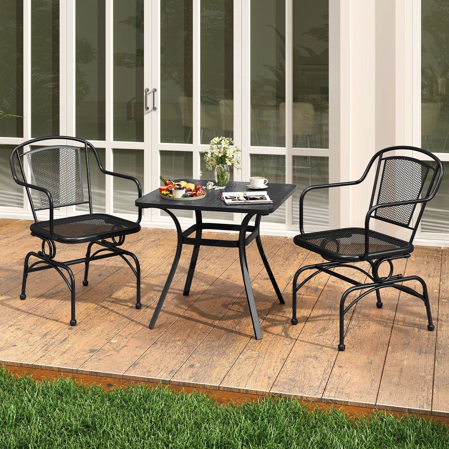 Patio Rocking Chairs Set of 4 Cozy Rockers with Metal Mesh Backrest and Seat