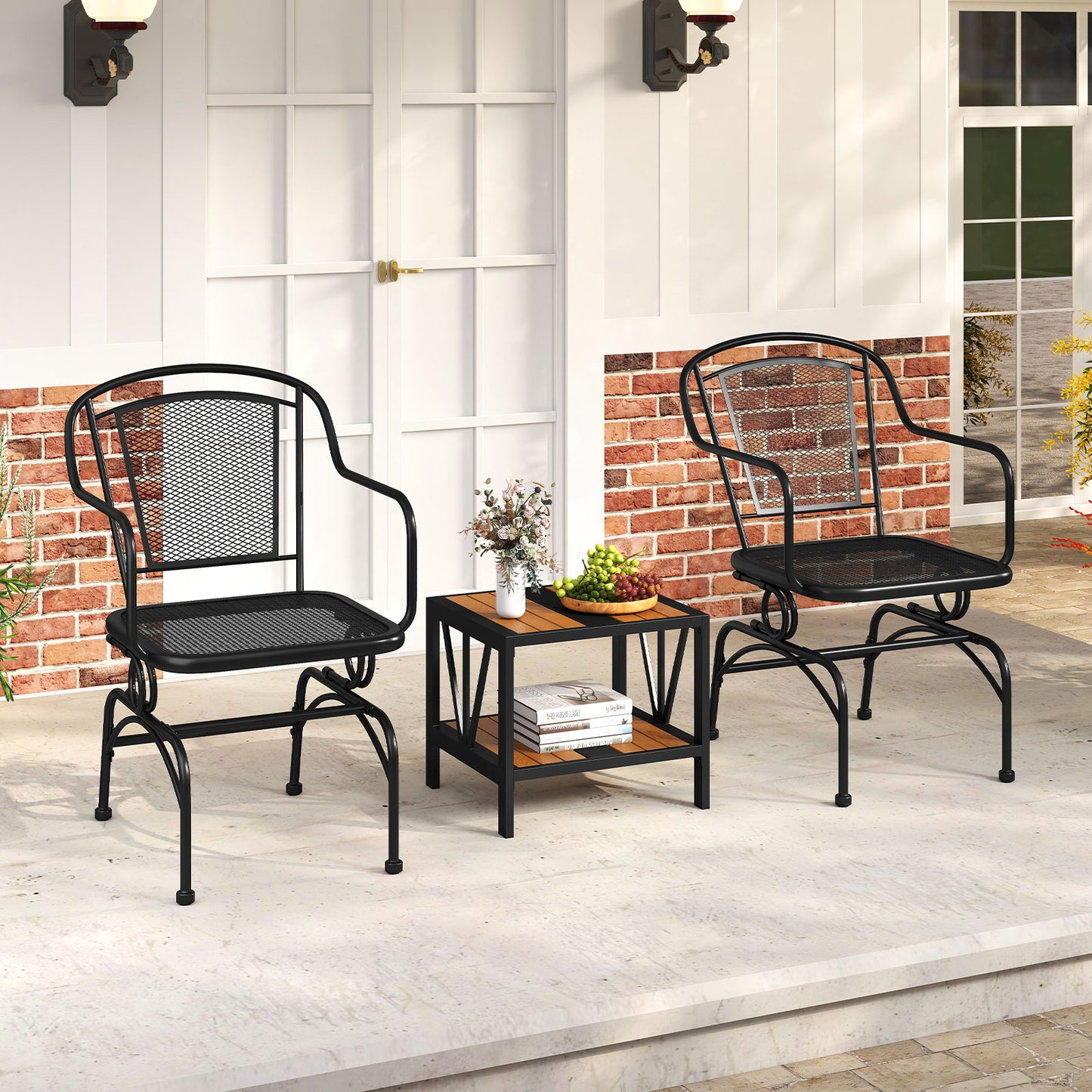 Patio Rocking Chairs Set of 4 Cozy Rockers with Metal Mesh Backrest and Seat