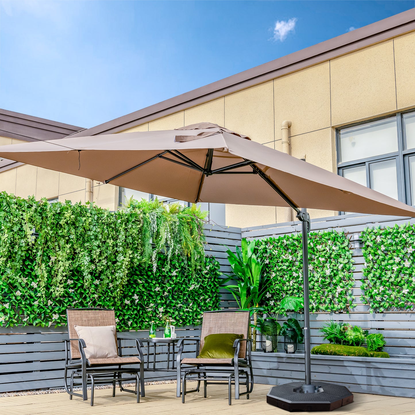 Patio Umbrella Square Offset with Cross Base and Tilt Adjustable-Beige