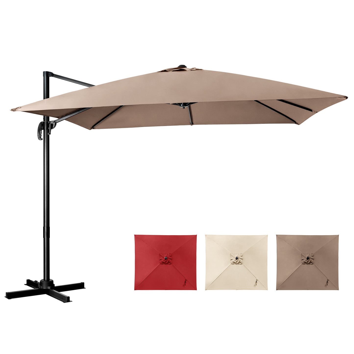 Patio Umbrella Square Offset with Cross Base and Tilt Adjustable-Beige
