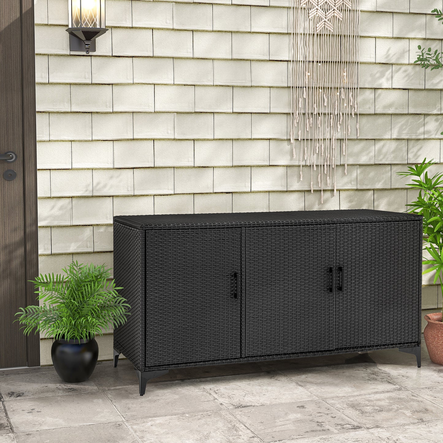 318 L Patio Wicker Storage Cabinet Deck Box with Removable Shelves-Brown