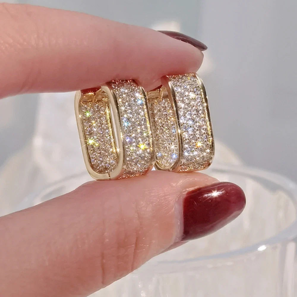 Paved CZ Hoop Earrings for Women - Silver/Gold Colour Simple Earring Jewellery