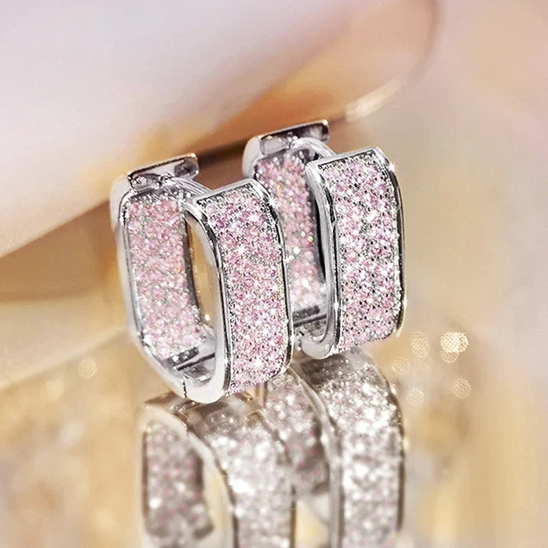 Paved CZ Hoop Earrings for Women - Silver/Gold Colour Simple Earring Jewellery