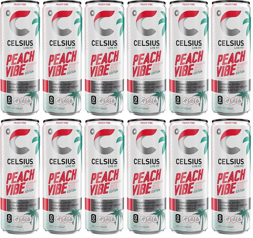 12 x Celsius Peach Vibe Energy Drink - 355ML