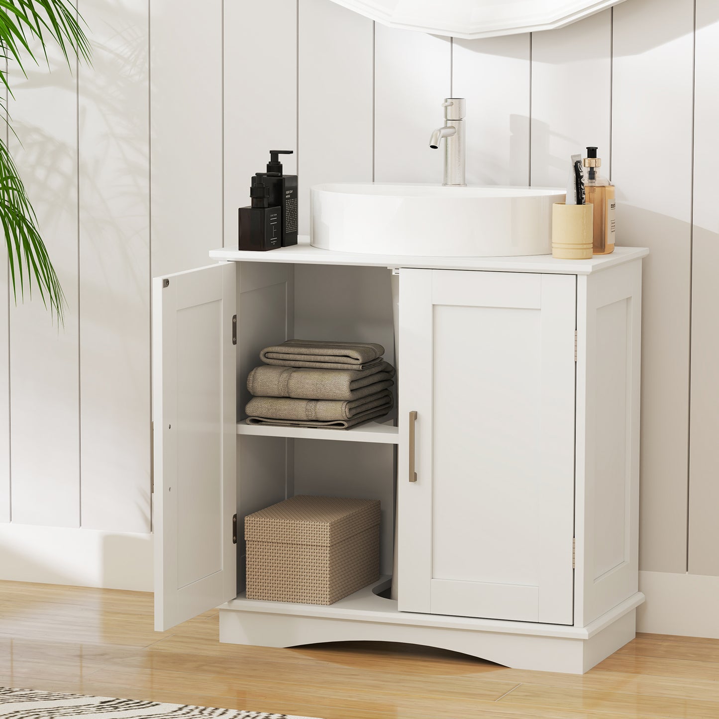 60 cm Pedestal Sink Bathroom Vanity Cabinet with Adjustable Shelf-Grey