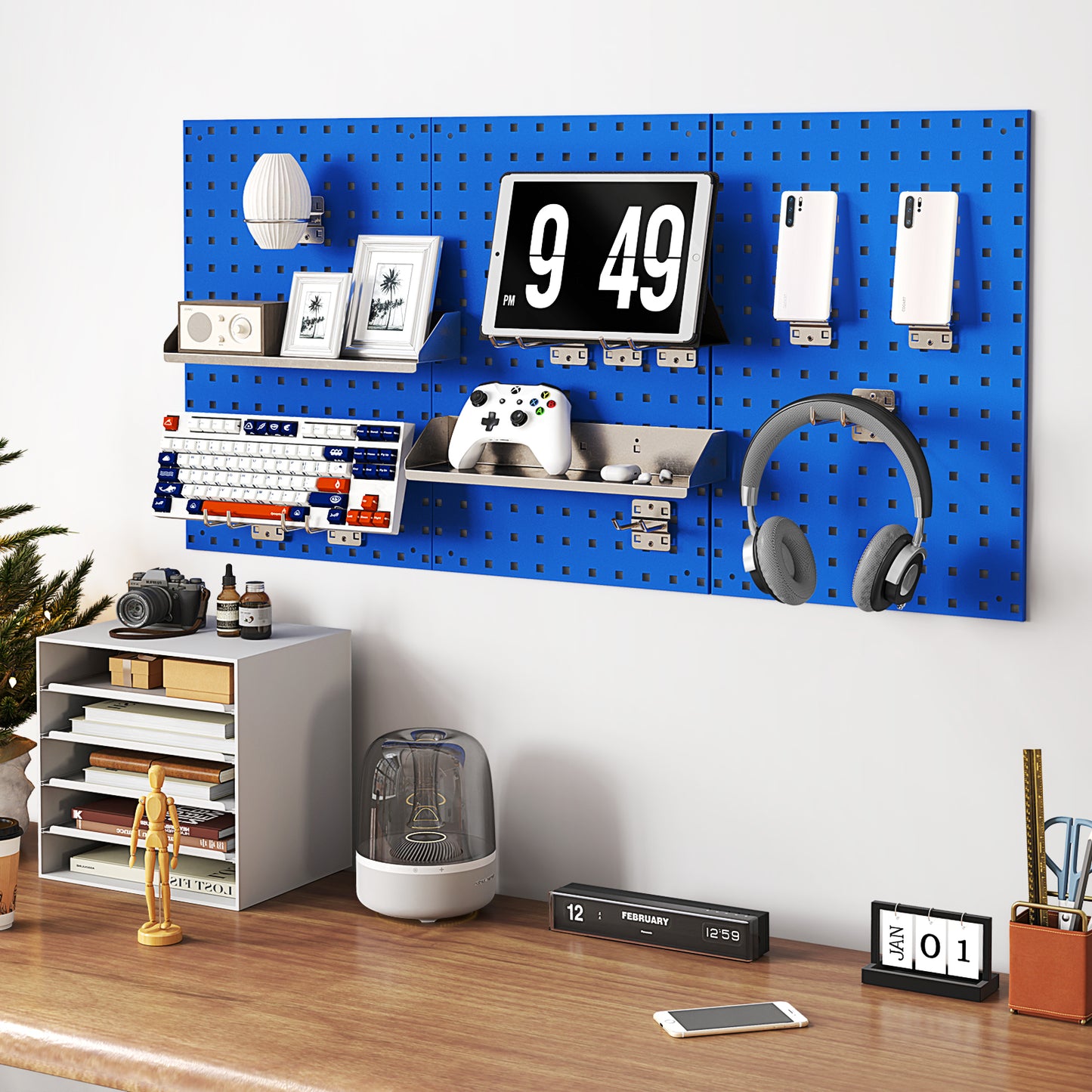 Wall-Mounted Pegboard Tool Organizing Kit with 28 PCS Hanging Accessories-Black