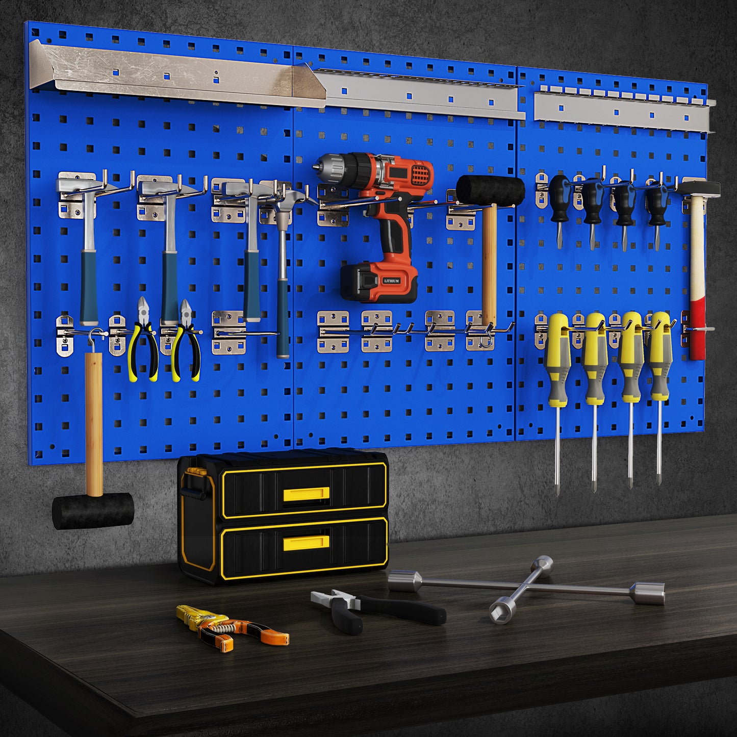 Wall-Mounted Pegboard Tool Organizing Kit with 28 PCS Hanging Accessories-Black