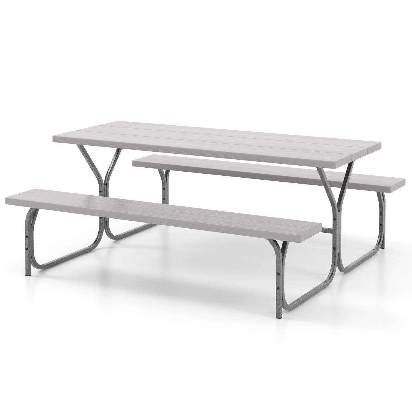 183 cm Picnic Table Bench Set with Umbrella Hole for Patio Garden Yard Poolside Party-Black