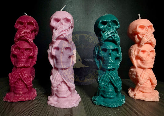 Hear no evil, speak no evil, see no evil skull wax play candle
